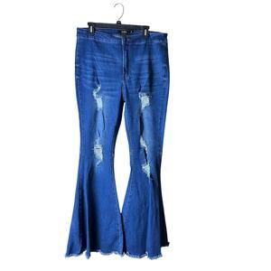 Lucky & Blessed L&B High Rise Fise Flare Destroyed Jeans SZ 16‎